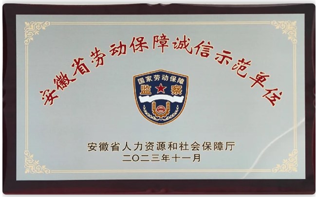 我司獲“安徽省勞動(dòng)保障誠信示范單位”榮譽(yù)稱(chēng)號